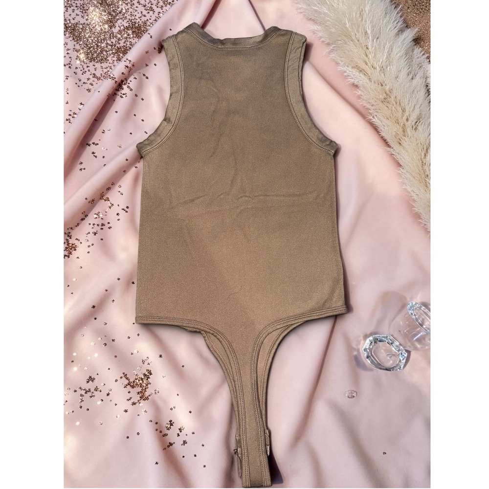 Happily Grey - Ribbed Knit Sleeveless Bodysuit Thong Back - Size S/M